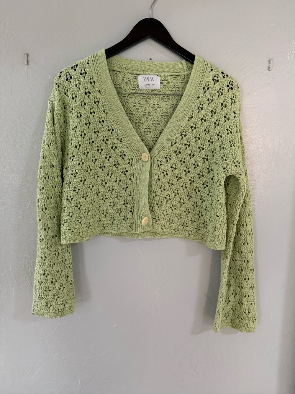 Zara Crochet Knit Cardigan Sage Green Juniors  13/14
